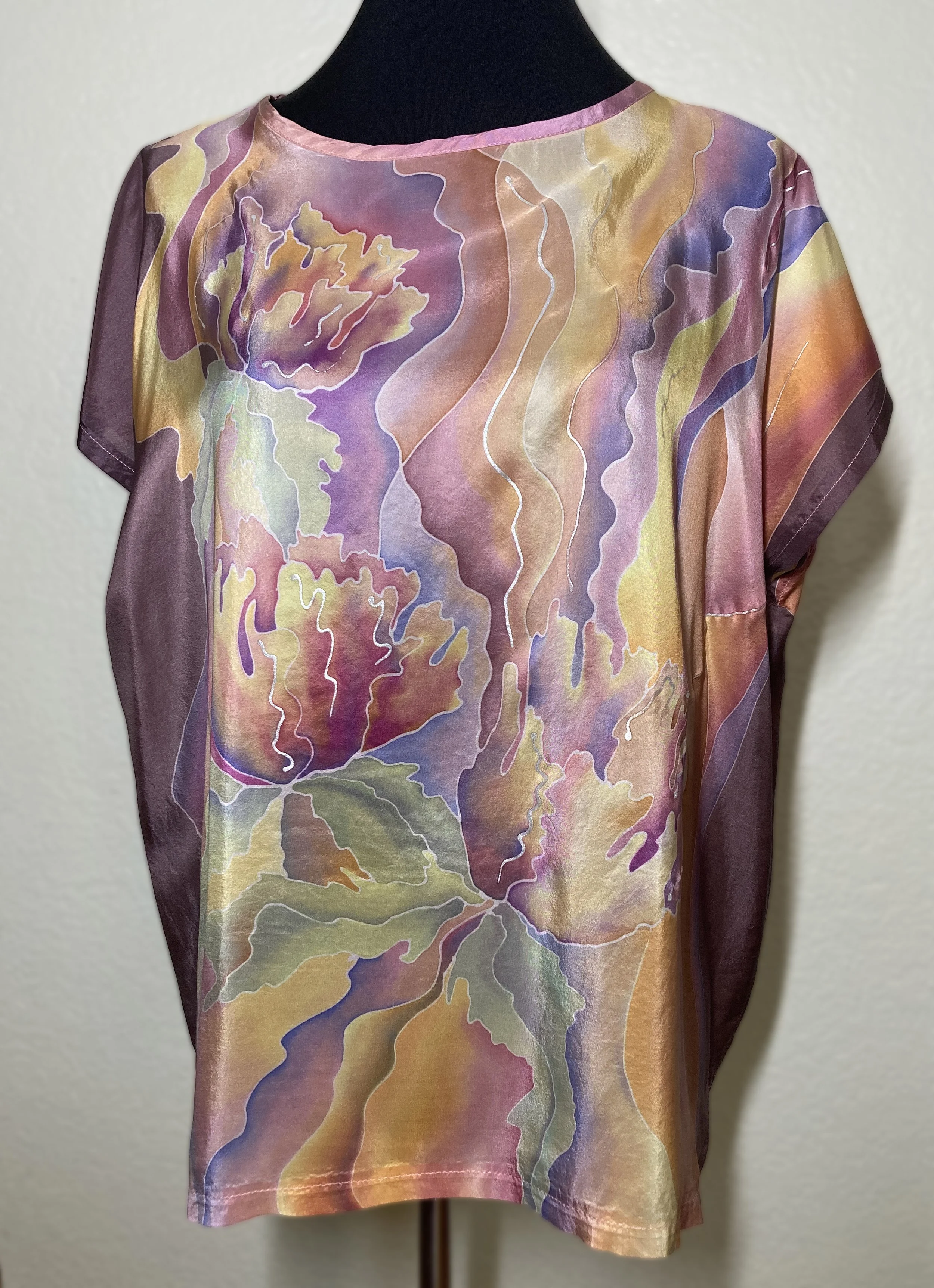 Poppy flowers abstract silk tunic — Silk Art Closet